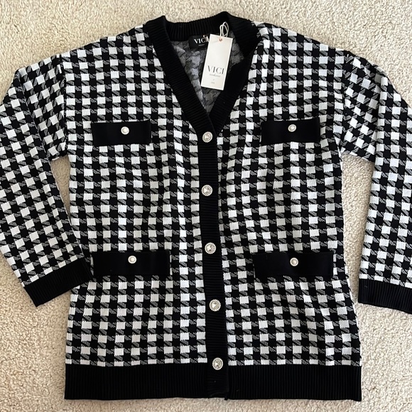 Vici Sweaters - Price cut! Vici Black and White Checkered Cardigan